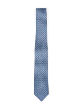 FERRAGAMO | Navy blue Gancini silk twill Cerchio tie | Man | PZ