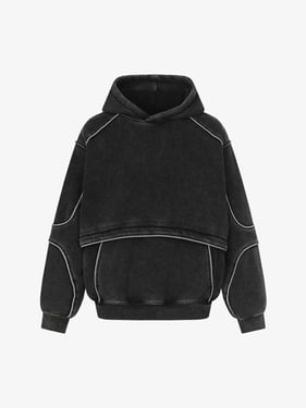 Retro Deconstructed Patchwork Washed Hoodie - Black / XL