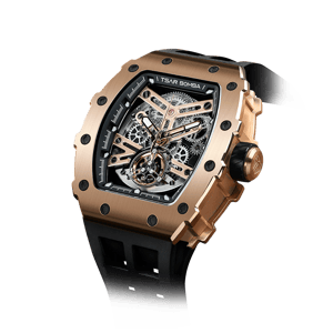TSAR BOMBA Men's Automatic Watch | Rose Golden Black | Stainless Steel Case | Japanese Mechanical Skeleton Movement | Luxury Sport Wristwatch | Elemental TB8208A