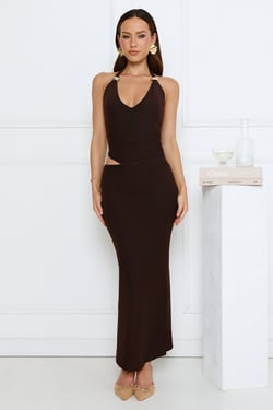 Midnight Élan Halter Maxi Dress Brown