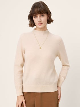 100% Mongolian Cashmere Seamless Wide Ribbed Edge Sweater MONA - Beige / XXL