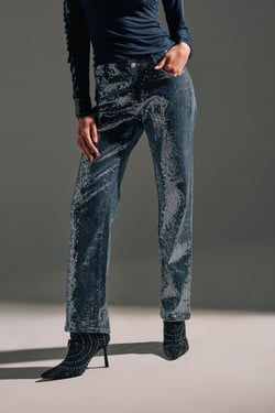 AKIRA Ashton Sequin Denim Pants | Size 1X