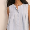 Baby Blue Pleated Shell Linen-Blend Tate Top