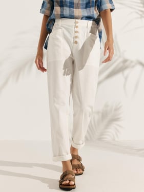 Linen Simple Button Fly Trousers HEIDI - Optic White / L