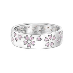 Jeulia "Sakura" Flower Womens Wedding Band Sterling Silver