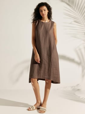 100% Linen Sleeveless Dress SIENNA - Espresso / L