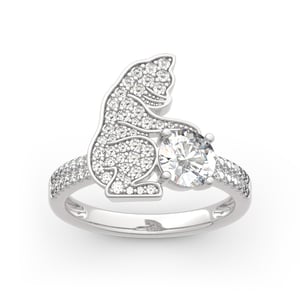 Jeulia Hug Me "Always Together" Cat Round Cut Sterling Silver Ring