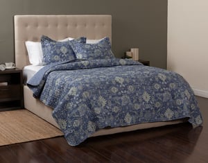 QE Home Gracelyn Recycled Polyester Coverlet Set, Geometric, Blue, King