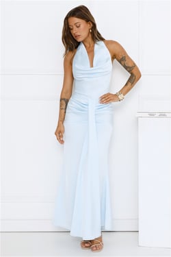 Afterglow Hours Halter Maxi Dress Blue