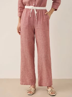 100% Linen Elastic Waist Straight-Leg Trousers JOURDAN - Denim Rose / XXL