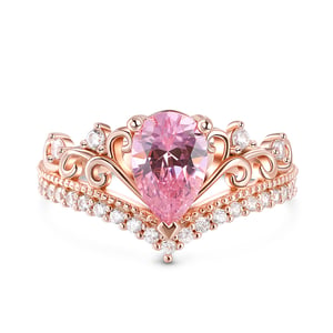Jeulia Crown Pear Cut Synthetic Morganite Sterling Silver Ring