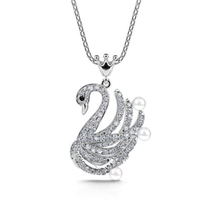 Jeulia "Be My Queen" Swan Cultured Pearl Sterling Silver Necklace