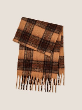 Plaid Fringed Scarf - Honey Check / One Size