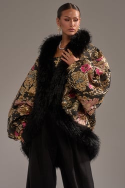 AKIRA Lola Cocoon Coat In Brocade | Black | Size 1X/2X