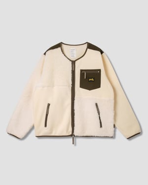 Patchwork Fleece Cardigan (Natural/Olive) - XXL