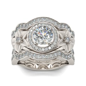 Jeulia Flower Round Cut Sterling Silver Ring Set