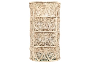 Hidden Hearts Handwoven Iraca Hurricane Vase - Natural Palm with Color Accents / Teal