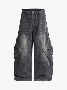 Vintage Washed Multi Pocket Cargo Jeans - Black / XS