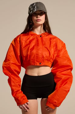 AKIRA Take It Easy Cropped Bomber Jacket In Orange | Size XL