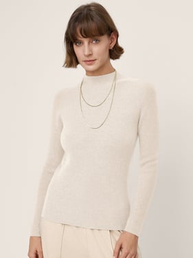 Premium Cashmere Blend Hand-Finished Seamless Fitted Mock Neck Sweater ZINA - Optic White / L