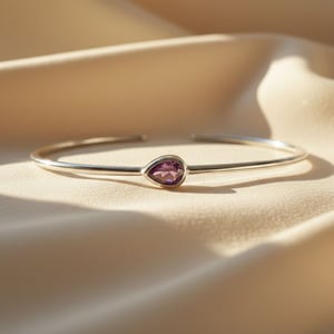 Minimalist Sterling Silver Amethyst February Birthstone Bangle Bracelet