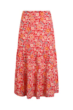 Weird Fish Cassis Lenzing EcoVero™ Printed Viscose Tiered Skirt  Tango Red Size 8