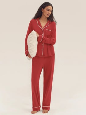 Long Sleeve Bamboo Pajama Set ADELINE - Christmas Red / Sets / S