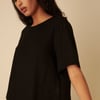 Black Linen-blend Short Sleeve Top