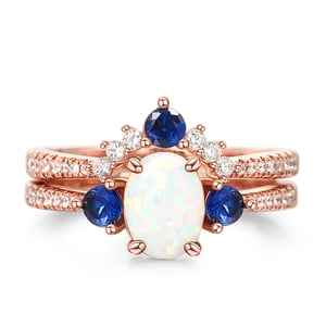Jeulia Vintage White Opal Sterling Silver Ring Set