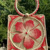 Floral Handwoven Iraca Purse - Red
