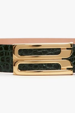 Victoria Beckham Jumbo Dorian Belt In Dark Forest Croc Embossed Leather - 90CM - Womens