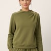 Cotton Shoulder Button Long Sleeve Top MYRA - Olive / S