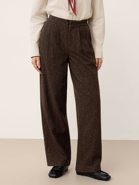 Wool Silk Inverted Pleat Straight-Leg Trousers FLEUR - Espresso Brown / XXL