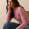 Pink Ribbed Boat Neck Top