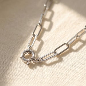 Statement Rhodium Filled Silver Paperclip Link Necklace