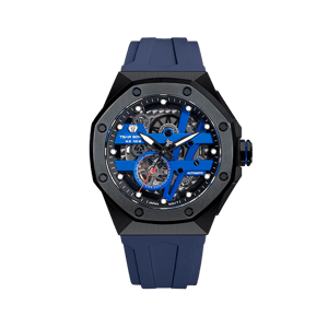 TSAR BOMBA Elemental Series Blue Men's Automatic Mechanical Watch 閳ワ拷Stainless Steel Bezel & Case, Skeleton Dial, Sapphire Crystal, Fluororubber Strap, 100M Water Resistance, A+ Luminous
