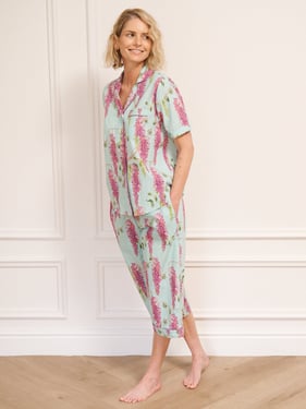 Womens Cotton Short Sleeve Capri Pyjamas Duck Egg Wisteria - 3XL / 22-24 / Blue