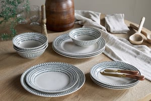 nkuku Juniper Drop Dinnerware Set Set Of 12 | Tableware | Cream/Juniper