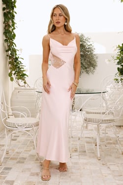 Twilight Lustre Satin Maxi Dress Pink