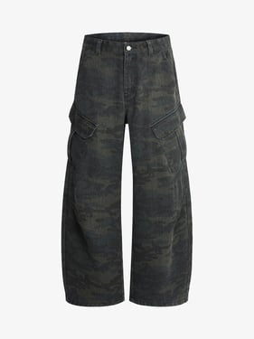 Retro Camo Multi-Pocket Cargo Barrel Pants - Classic Camouflage / 2XL