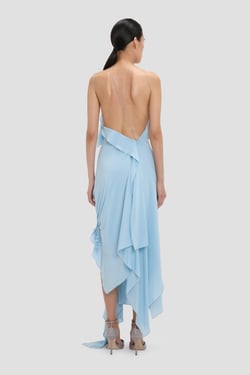 Victoria Beckham Smocked Halter Dress In Ionian Blue - 14 - Womens