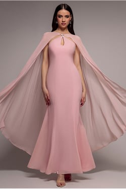 Goddiva Multiway Cape Chiffon With Embellished Trim Maxi Dress - Blush Pink