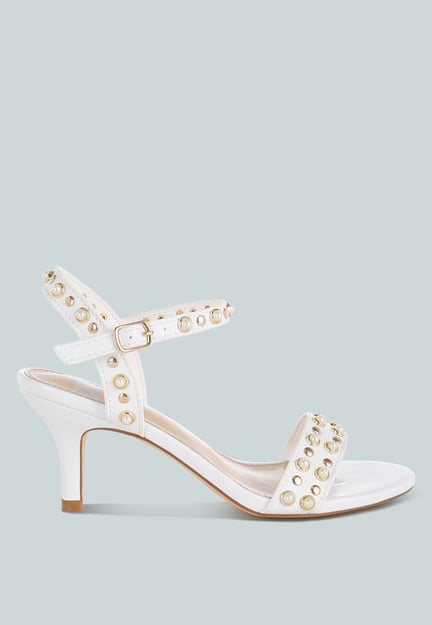 Morosa Studded Real Leather Kitten Heel Sandals