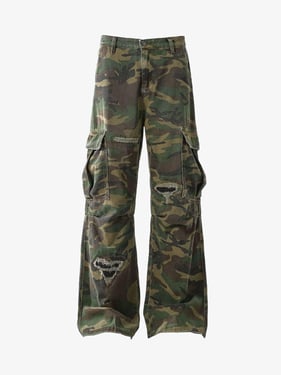 Woven Ripped Camouflage Flared Cargo Pants - 2410 - Classic Camouflage / 3XL