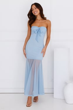 Misty Morning Magic Strapless Mesh Maxi Dress Blue