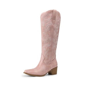 DREAM PAIRS Comfort Square toe Knee high Cowboy Boots