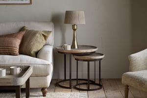 nkuku Nisha Carved Reclaimed Wood & Iron Nesting Side Tables Set Of 2 | Tables | Natural