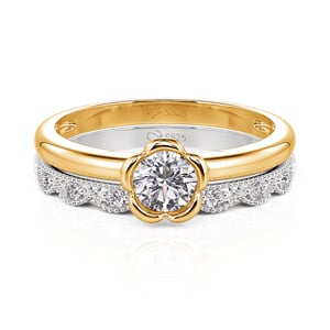 Jeulia Simple Two Tone Lace Flower Ring Set