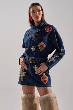 AKIRA Prettiest Problem Denim Patchwork Mini Dress | Size 1X