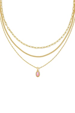 Mini Elisa Gold Triple Strand Necklace Carnation Kyocera Opal